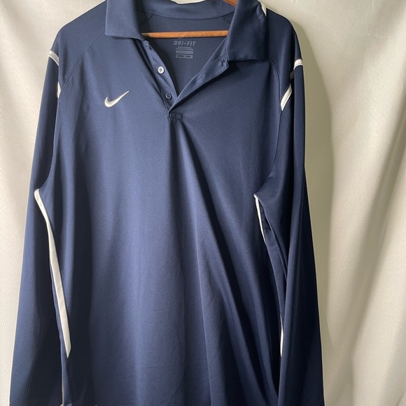Men’s XL /TG Nike Dri Fit Blue & White long sleeve polo shirt - Picture 1 of 5